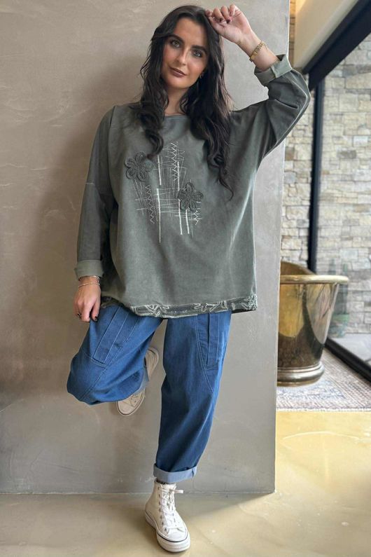 Original Hippie Sweatshirt Vintage Wash Khaki